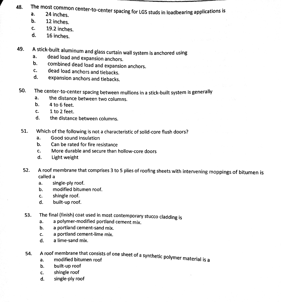 Solved The most common centertocenter spacing for LGS