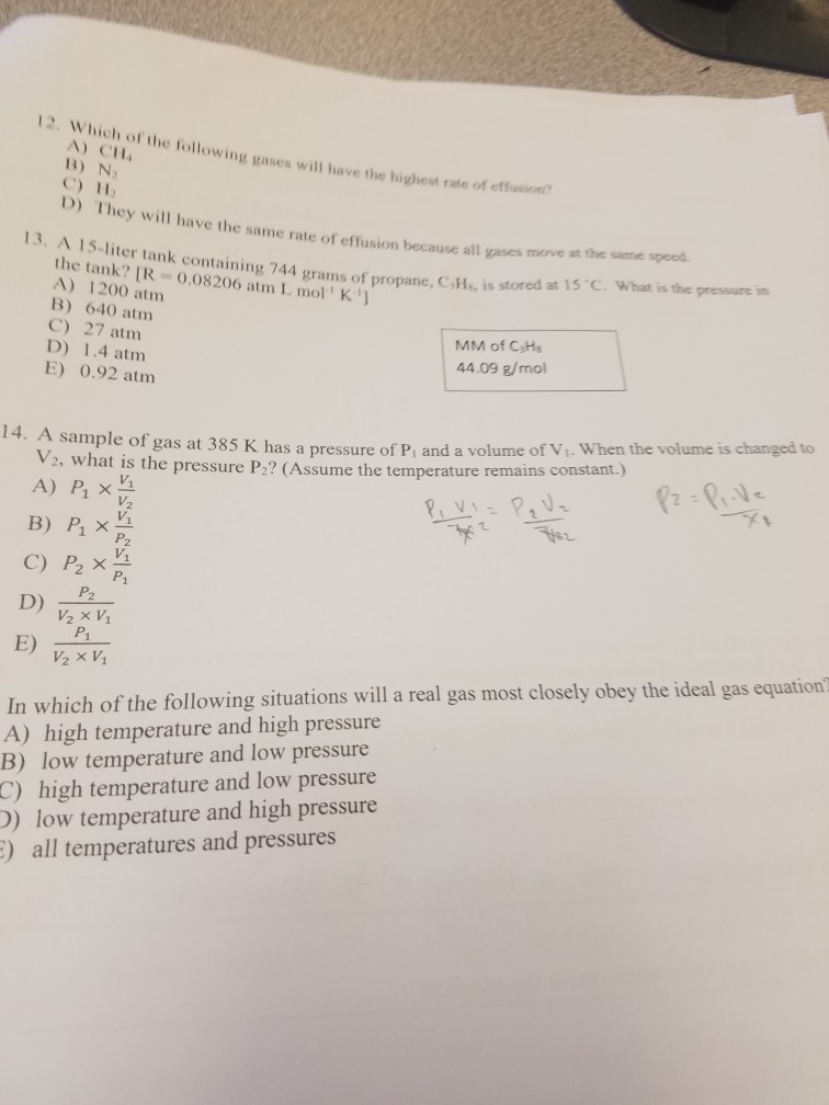 Solved 12. Which of the following gases will have the