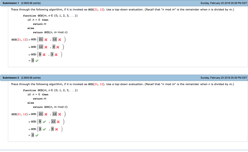 Solved Submission 1 (0.96/6.66 points) Sunday, February 25 | Chegg.com