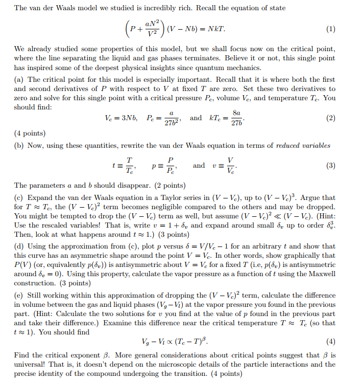 Solved The van der Waals model we studied is incredibly | Chegg.com