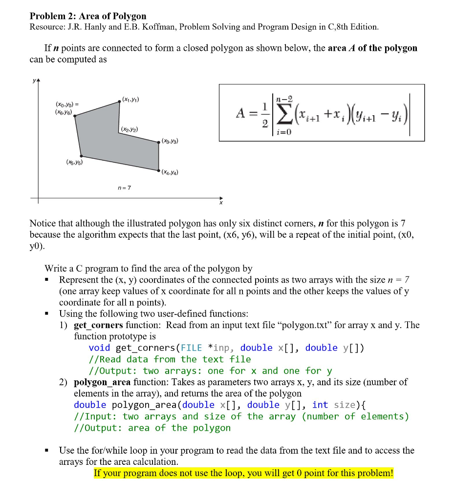 Solved Problem 2: Area of Polygoin Resource: J.R. Hanly and | Chegg.com