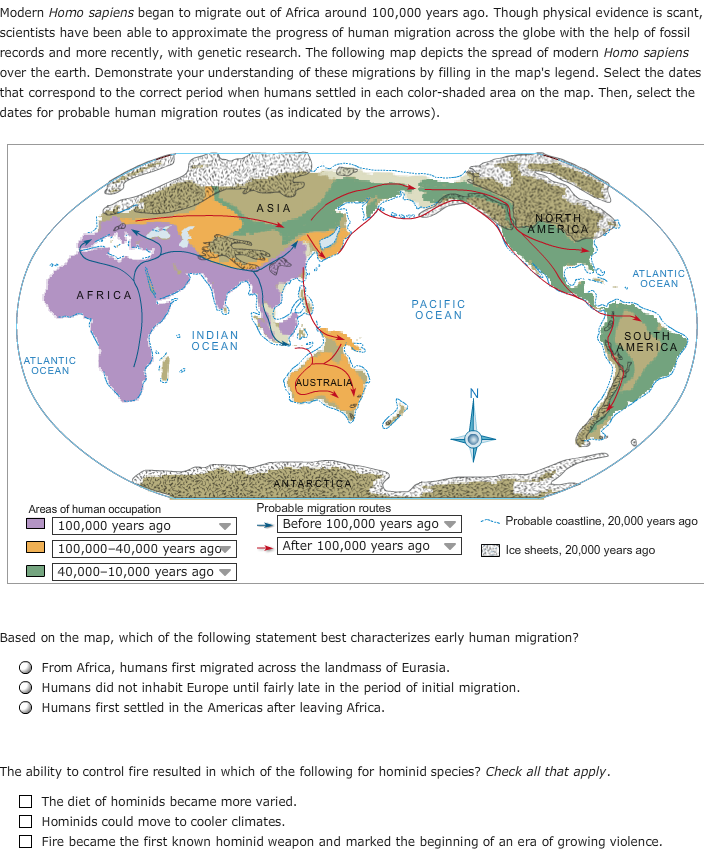 Modern Homo sapiens began to migrate out of Africa | Chegg.com