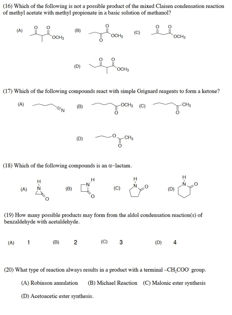 Solved Which of the following is not a possible product of | Chegg.com