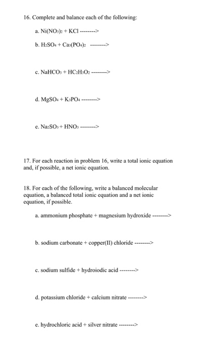 Solved Complete and balance each of the following: For each | Chegg.com