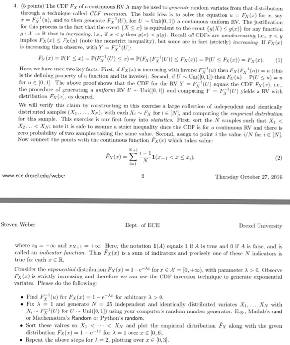 Solved 4. (5 points) The CDF Fx of a continuous RvX may be | Chegg.com