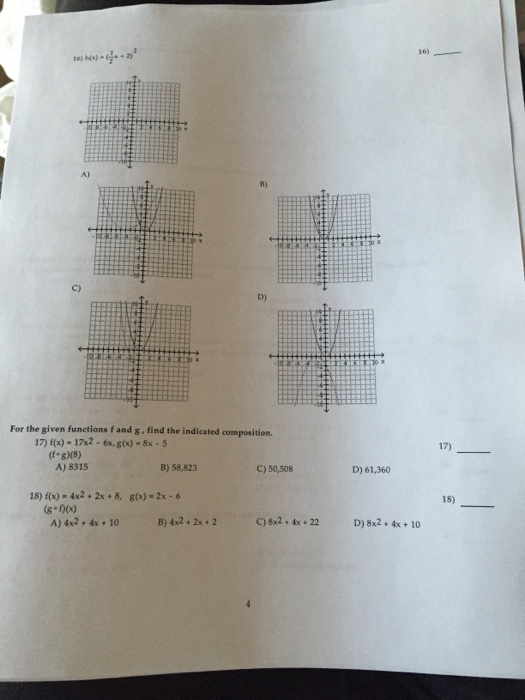 Solved 16 A) B) C) D) For the given functions f and g, find | Chegg.com