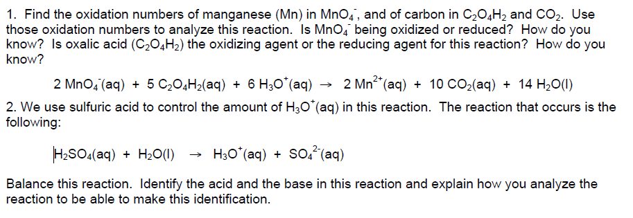 Solved Find the oxidation numbers of manganese (Mn) in | Chegg.com