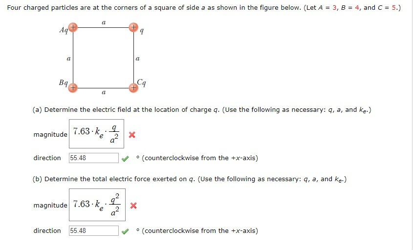 Solved Four charged particles are at the corners of a square | Chegg.com