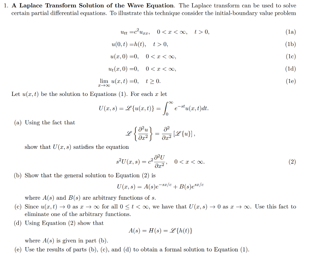 Solved 1. A Laplace Transform Solution of the Wave Equation. | Chegg.com