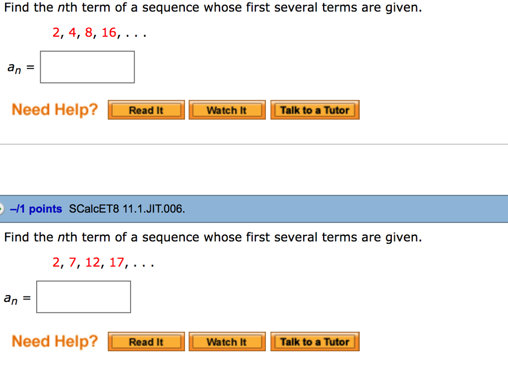 Solved Find the nth term of a sequence whose first several | Chegg.com