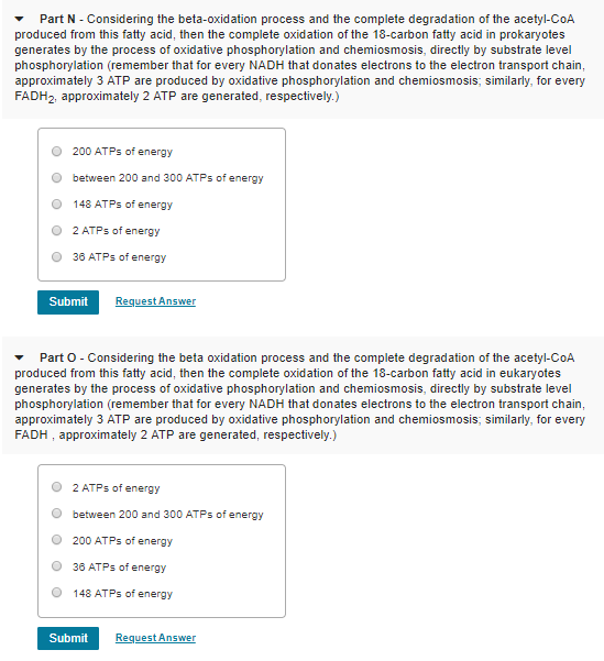 Solved Part N - Considering the beta-oxidation process and | Chegg.com