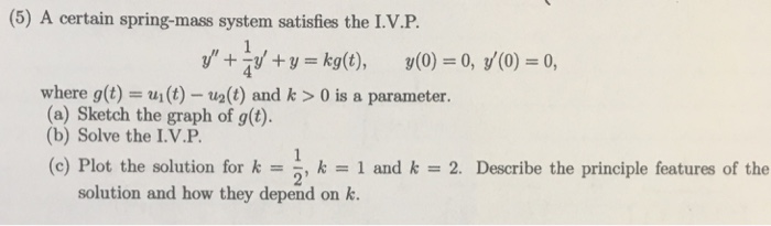 Solved A Certain Spring Mass System Satisfies The I V P Y