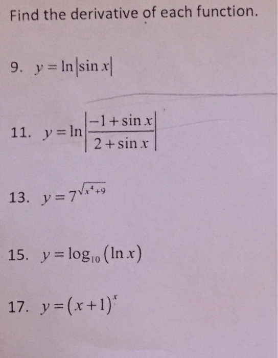 find the derivative of the function y ln sin 2x