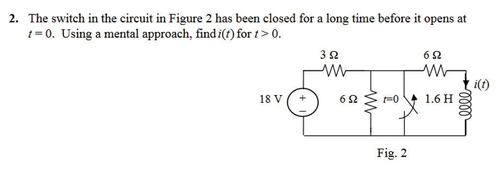 Solved The switch in the circuit in Figure 2 has been closed | Chegg.com