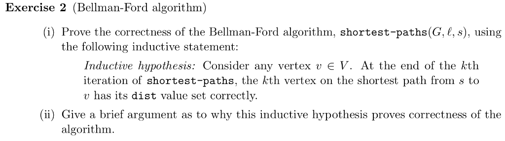 Solved Exercise 2 (Bellman-Ford algorithm) (i) Prove the | Chegg.com