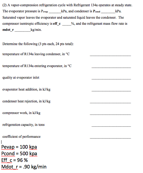 Solved (2) A vapor-compression refrigeration cycle with | Chegg.com