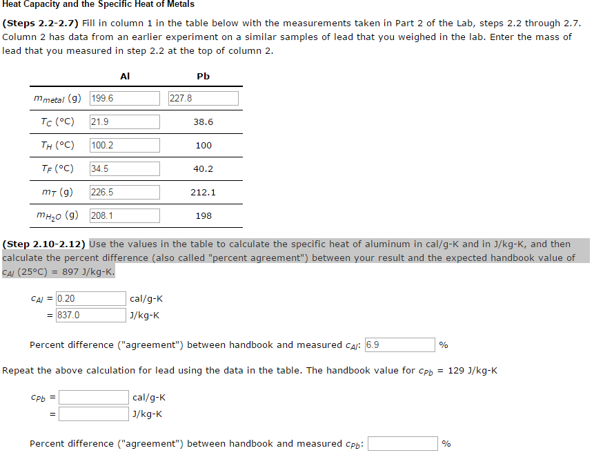 heat-capacity-and-the-specific-heat-of-metals-steps-chegg