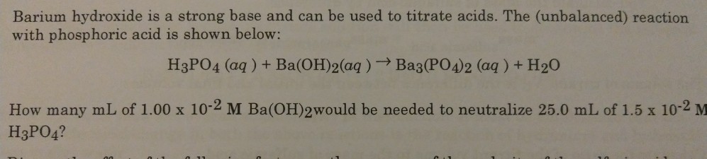 Solved Barium hydroxide is a strong base and can be used to | Chegg.com