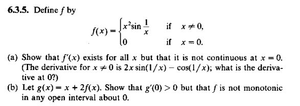 derivative of x 2sin 1 x at 0