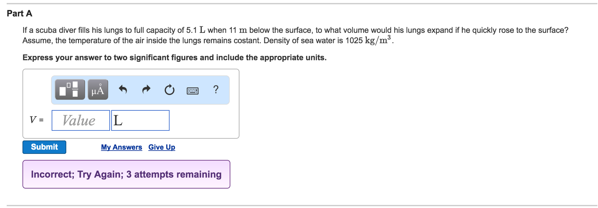 Solved If a scuba diver fills his lungs to full capacity of
