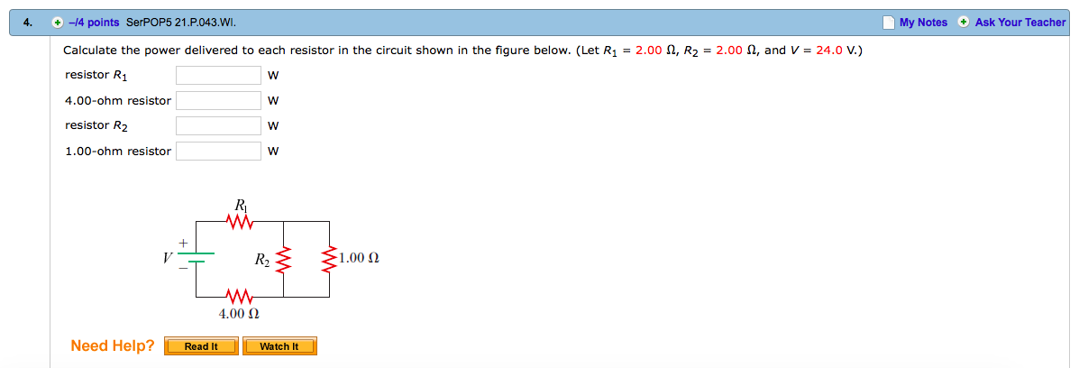 Solved Calculate The Power Delivered To Each Resistor In The | Chegg.com