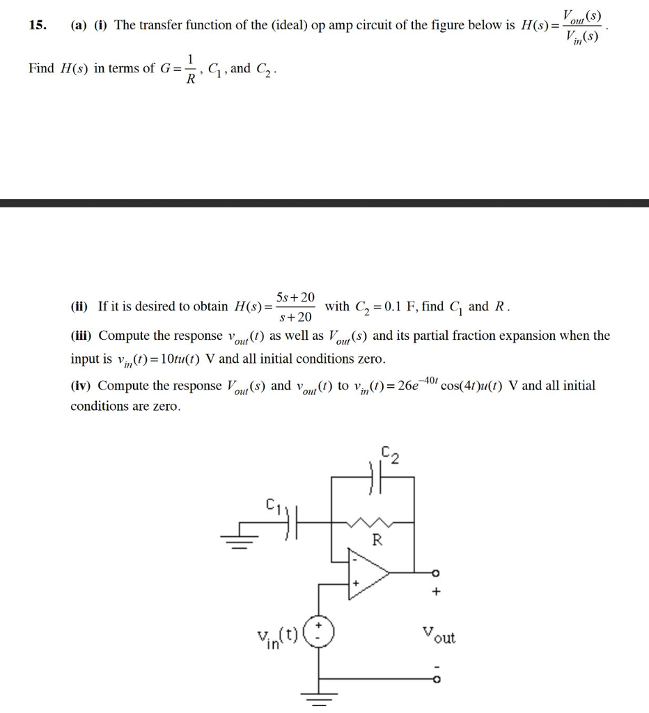 Solved The transfer function of the (ideal) op amp circuit | Chegg.com