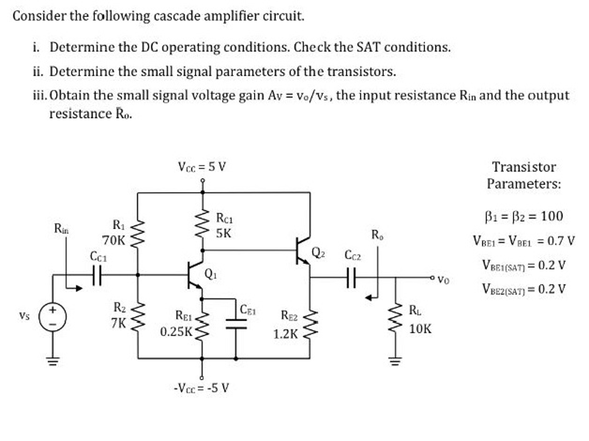 Solved Consider the following cascade amplifier circuit. | Chegg.com