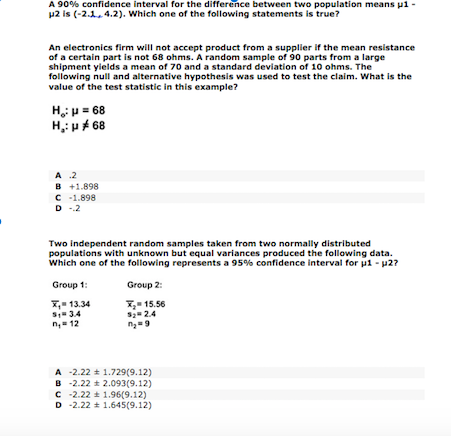 Solved A 90% confidence interval for the difference between | Chegg.com