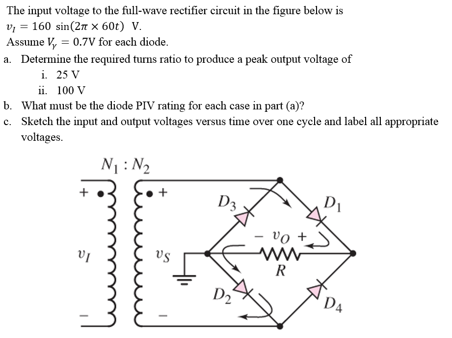 Solved The input voltage to the full-wave rectifier circuit | Chegg.com