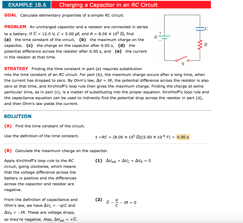 Solved EXAMPLE 18.6 Charging a Capacitor in an RC Circuit