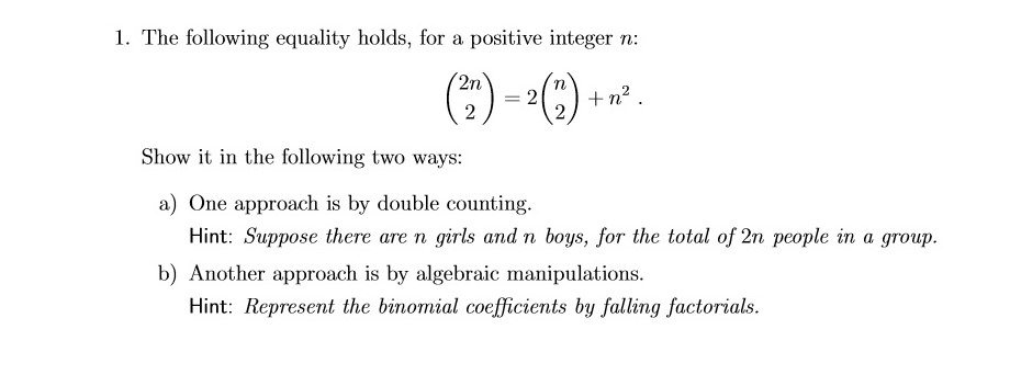 Solved The following equality holds, for a positive integer | Chegg.com