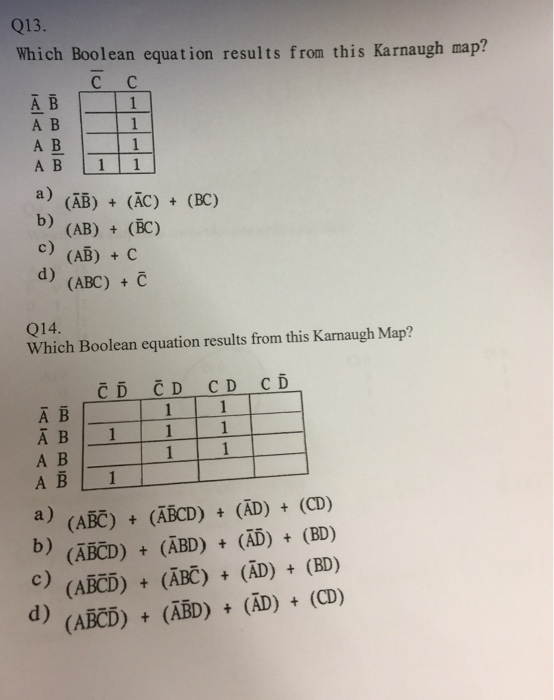 Solved Which Boolean equation results front this Karnaugh | Chegg.com