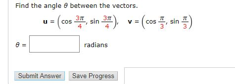 Solved Find the angle theta between the vectors. u = (cos | Chegg.com