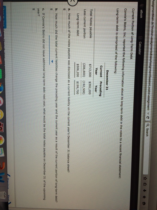 Solved Current Portion Of Long Term Debt Connie s Bistro Chegg