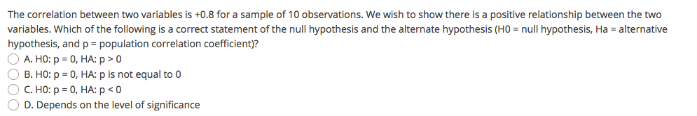 Solved The correlation between two variables is +0.8 for a | Chegg.com