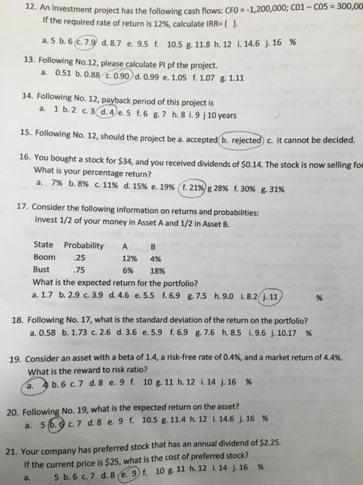 Solved Following No. 12, please calculate PI pf the | Chegg.com