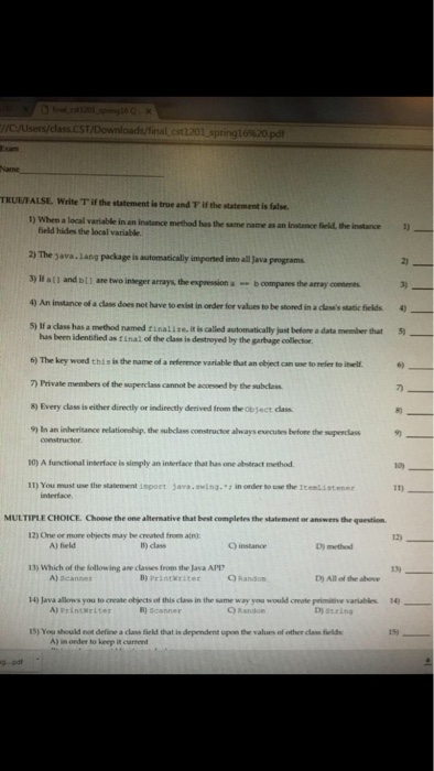 Solved When a local variable in an instance method has the | Chegg.com