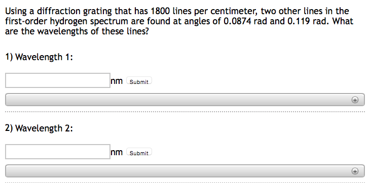 Solved Using a diffraction grating that has 1800 lines per | Chegg.com