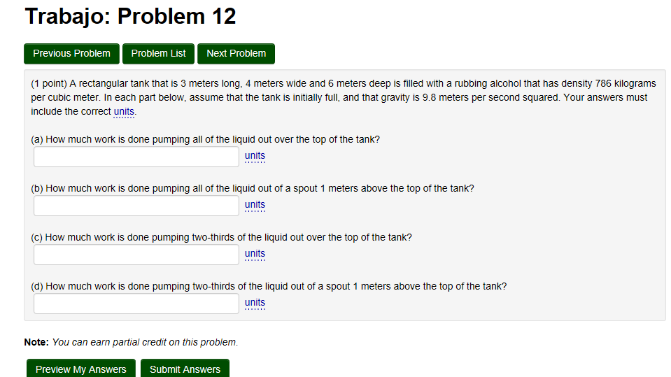 Solved Trabajo: Problem 12 Previous Problem Problem List | Chegg.com