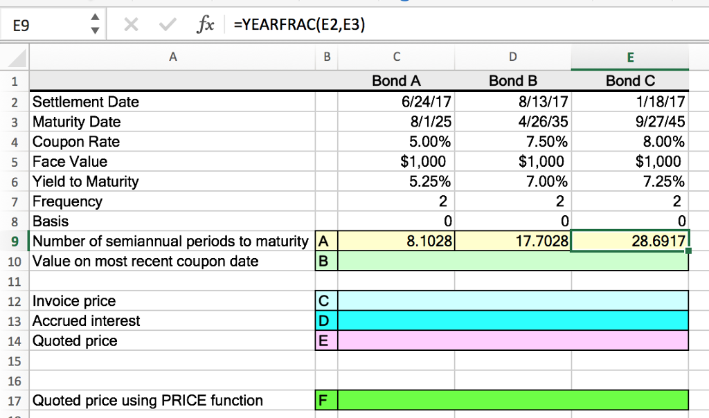 Solved E9 Bond A Bond B Bond C 2 Settlement Date 3 Maturity