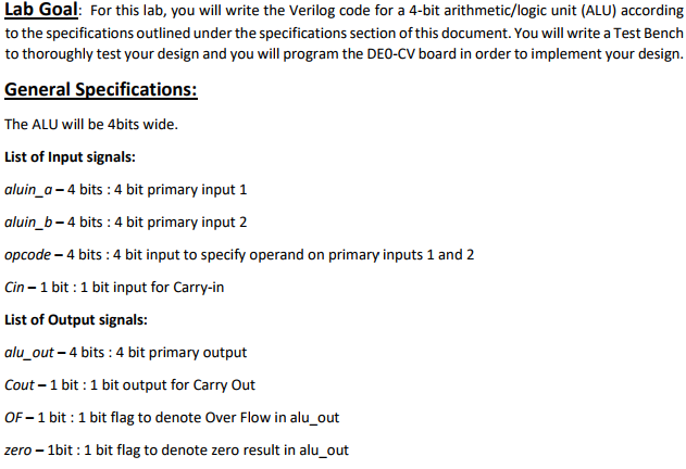 Solved Lab Goal: For this lab, you will write the Verilog | Chegg.com