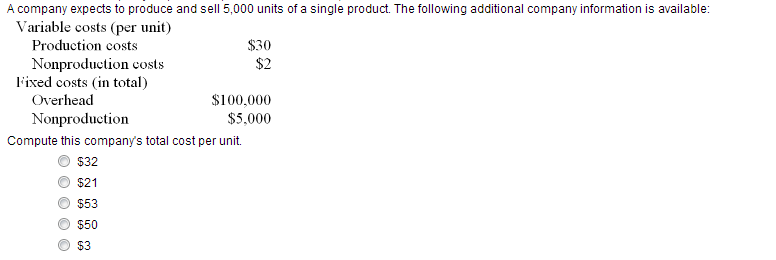 Solved A company expects to produce and sell 5,000 units of | Chegg.com
