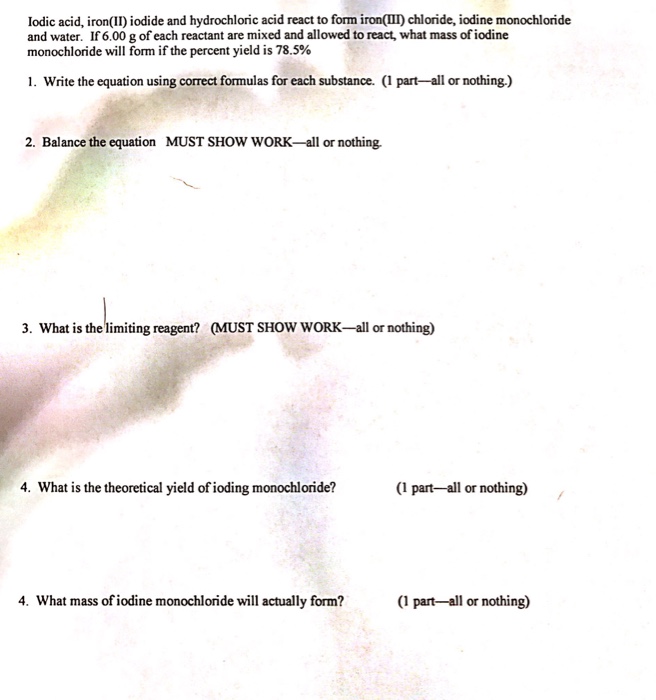 Solved Iodic acid, iron(II) iodide and hydrochloric acid