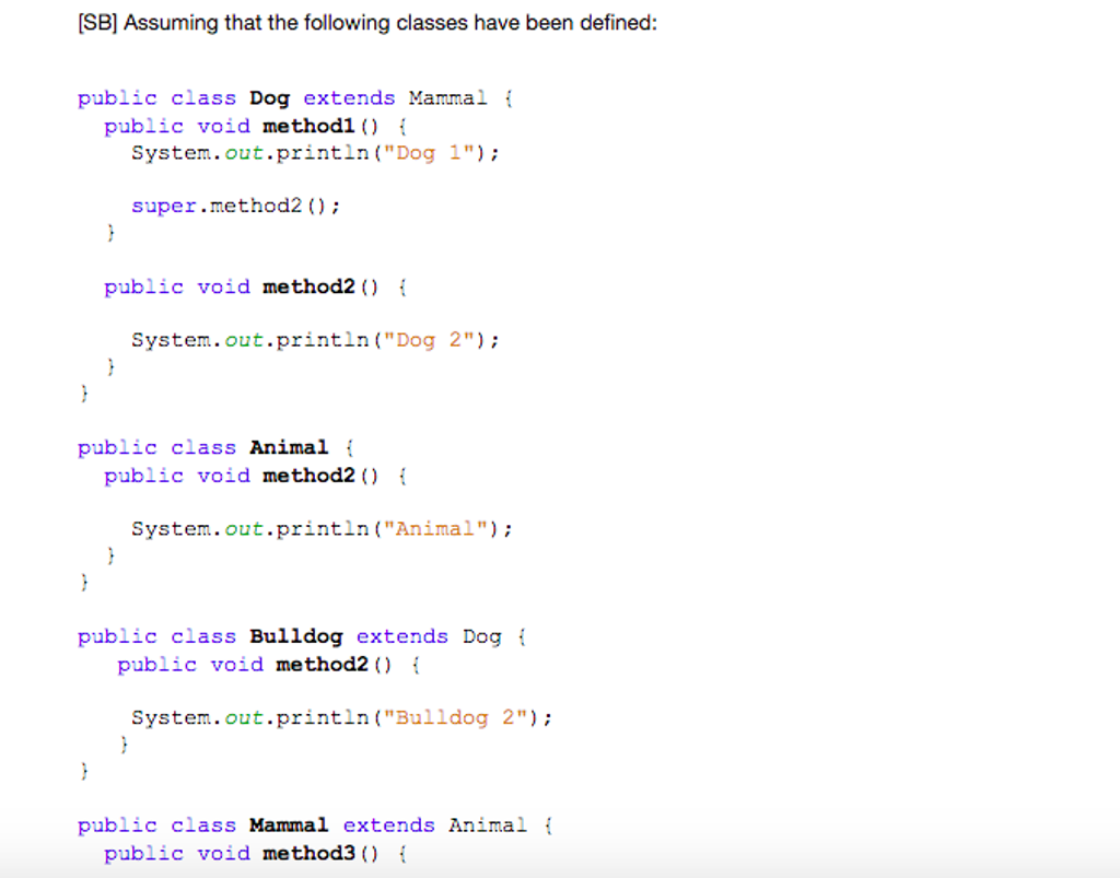 Solved [SB] Assuming that the following classes have been | Chegg.com