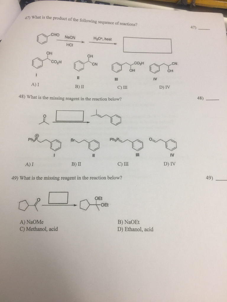Solved 4) What is the product of the following sequence of | Chegg.com