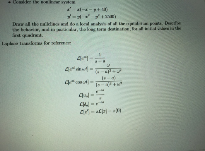 Solved Consider the nonlinear system x' = x(-x - y + 40) y' | Chegg.com
