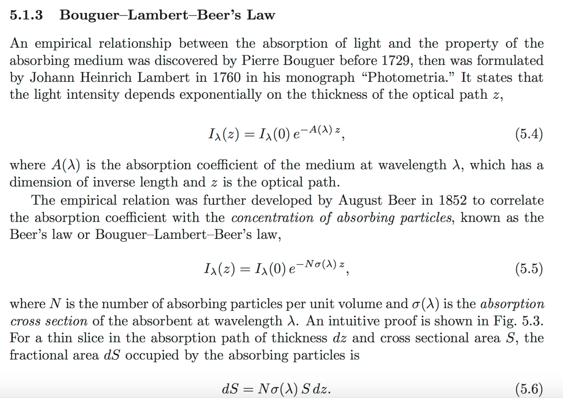 absorption and light intensity equation