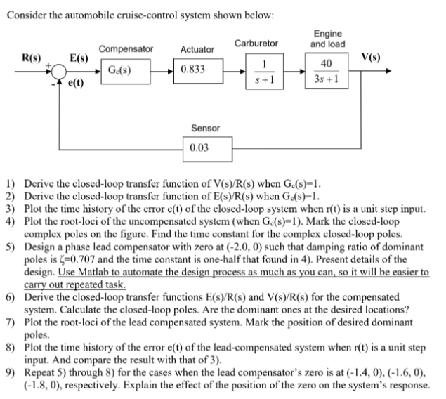 Solved Consider the automobile cruise-control system shown | Chegg.com