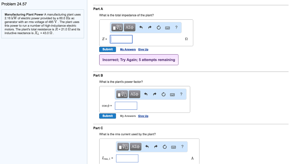 Solved Problem 24 57 Part A Manufacturing Plant Power A Chegg