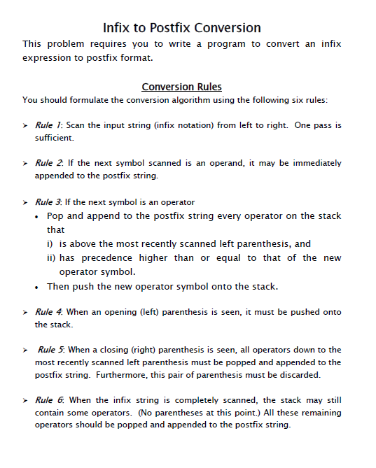 Solved Infix To Postfix Conversion This Problem Requires You | Chegg.com
